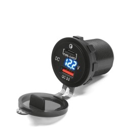 BIKETEC motocyklowe podwójne gniazdo USB quick charge USB typ-c z podświetleniem i woltomierzem montaż na powierzchnie płaską (…