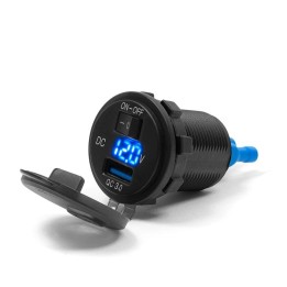 BIKETEC motocyklowe gniazdo USB quick charge z woltomierzem i wyłącznikiem montaż na powierzchnie płaską (owiewka, kufer) lub n…