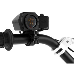 BIKETEC motocyklowe podwójne gniazdo USB quick charge 3.0 z woltomierzem i wskaźnikiem temperatury zewnętrznej montaż na kierow…