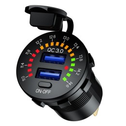 BIKETEC motocyklowe podwójne gniazdo USB qc 3.0 - 36 w quick charge z woltomierzem montaż na powierzchnie płaską (owiewka, kufe…
