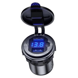 BIKETEC motocyklowe podwójne gniazdo USB qc 3.0 - 36 w z woltomierzem montaż na powierzchnie płaską (owiewka, kufer) lub na kie…
