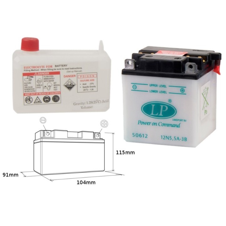 LANDPORT akumulator 12N5,5A-3B (md 12N5,5A-3B) 12V 5,5AH 105X91X115 obsługowy - elektrolit osobno (4) UE2019/1148 - wycofany z…