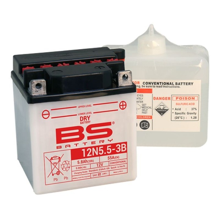 BS BATTERY BS akumulator 12N5.5A-3B 12V 5,5AH 103X90X114 obsługowy - elektrolit osobno (55A) UE2019/1148 (6)