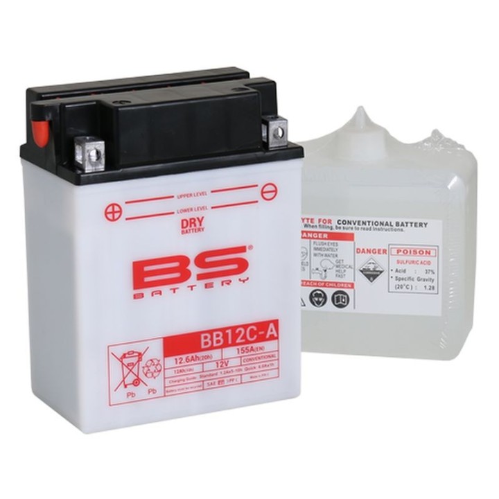 BS BATTERY BS akumulator BB12C-A (YB12C-A) 12V 12AH 134X80X175 obsługowy - elektrolit osobno (155A) UE2019/1148 (4)