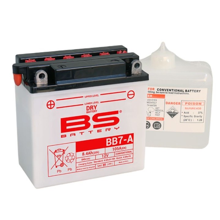 BS BATTERY BS akumulator BB7-A (12N7-4A) (YB7-A) 12V 8AH 135X75X133 obsługowy - elektrolit osobno (105A) UE2019/1148 (6)