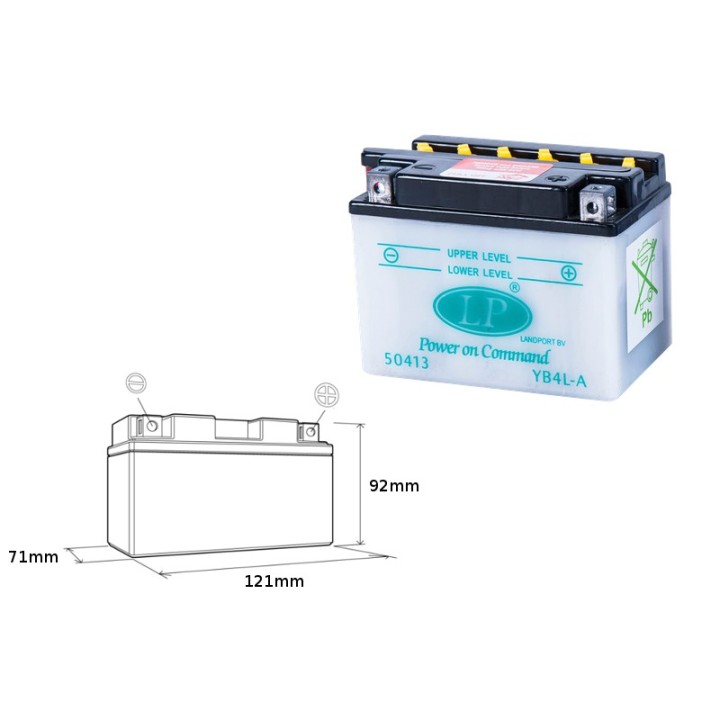 LANDPORT akumulator YB4L-A (md LB4L-A) 12V 4Ah 120x70x92 obsługowy - elektrolit osobno (8) UE2019/1148 - wycofany z oferty