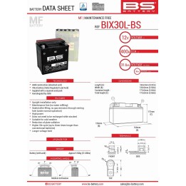 BS BATTERY BS akumulator BIX30L-BS (YTX30L-BS) 12V 30AH 165X125X175 bezobsługowy - elektrolit osobno (400A) UE2019/1148 (1)