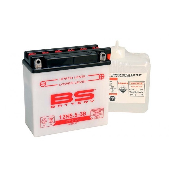BS BATTERY BS akumulator 12N5,5-3B (12N5,5-3B) 12V 5,5AH 138X61X131 obsługowy - elektrolit osobno (44A) UE2019/1148 (6)
