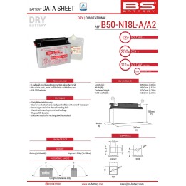 BS BATTERY BS akumulator B50-N18L-A/A2 (Y50-N18L-A/A2) 12V 20AH 205X90X162 obsługowy - elektrolit osobno 250A UE2019/1148 (2)