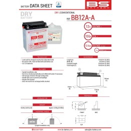 BS BATTERY BS akumulator BB12A-A (YB12A-A) 12V 12AH 134X81X160 obsługowy - elektrolit osobno (155A) UE2019/1148 (4)