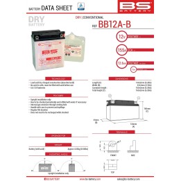 BS BATTERY BS akumulator BB12A-B (YB12A-B) 12V 12AH 134X80X160 obsługowy - elektrolit osobno (155A) UE2019/1148 (4)