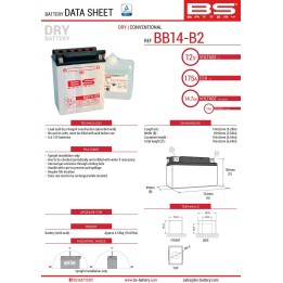 BS BATTERY BS akumulator BB14-B2 (YB14-B2) 12V 14AH 134X89X166 obsługowy - elektrolit osobno (175A) UE2019/1148 (3)