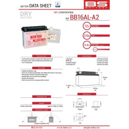 BS BATTERY BS akumulator BB16AL-A2 (YB16ALA2) 12V 16AH 205X71X164 obsługowy - elektrolit osobno (175A) UE2019/1148 (3)