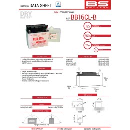BS BATTERY BS akumulator BB16CL-B (YB16CL-B) 12V 19AH 175X100X175 obsługowy - elektrolit osobno (250A) UE2019/1148 (2)