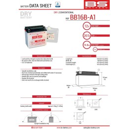 BS BATTERY BS akumulator BB16B-A1 (YB16B-A1) 12V 16AH 160X90X161 obsługowy - elektrolit osobno (215A) UE2019/1148 (2)