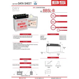 BS BATTERY BS akumulator BB5L-B (YB5L-B) (12N5-3B) 12V 5AH 120X60X130 obsługowy - elektrolit osobno (65A) UE2019/1148 (6)