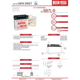 BS BATTERY BS akumulator BB7L-B (YB7L-B) (12N7-3B) (YB7L-B2) 12V 8AH 135X75X133 obsługowy - elektrolit osobno (85A) UE2019/1148…