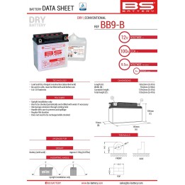 BS BATTERY BS akumulator BB9-B (YB9-B) (12N9-4B-1) 12V 9AH 135X75X139 obsługowy - elektrolit osobno (115A) UE2019/1148 (4)