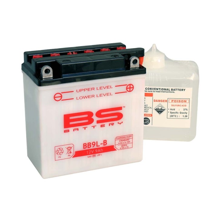 BS BATTERY BS akumulator BB9L-B (YB9L-B) (12N9-3B) 12V 9AH 135X75X139 obsługowy - elektrolit osobno (115A) UE2019/1148 (4)