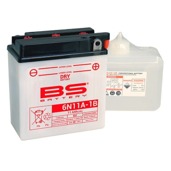 BS BATTERY BS akumulator 6N11A-1B 6V 11AH 122X62X131 obsługowy - elektrolit osobno UE2019/1148 (6)