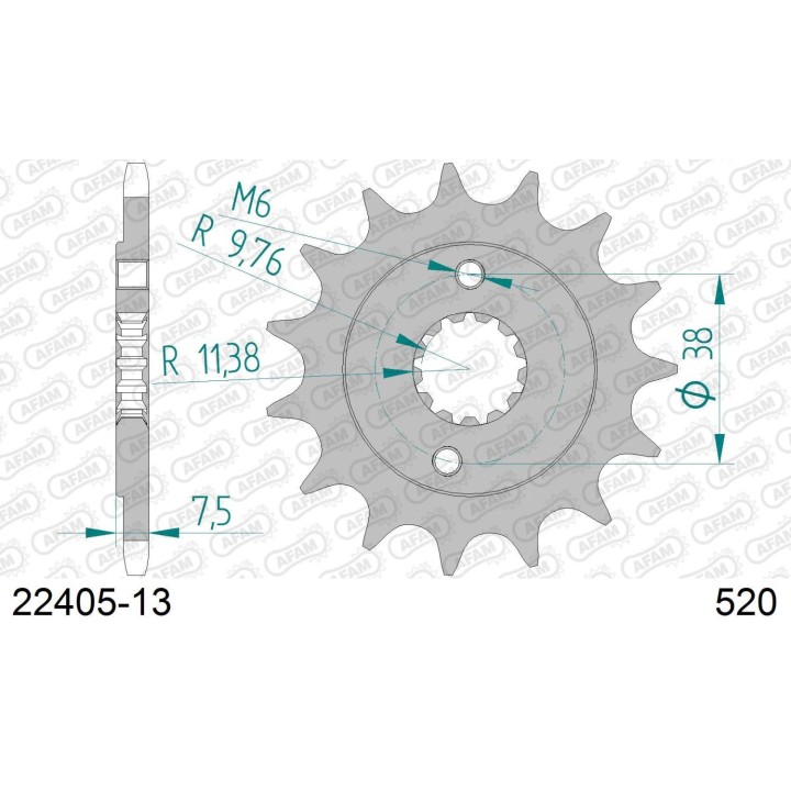 AFAM 2026/04 zębatka przednia 2116 13 suzuki ltr 450 '06-'12, ltz 400 '03-'13, rmx 450 '10-'13, kawasaki kfx 400, hyosung te 45…