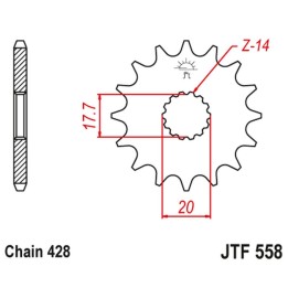 JT zębatka przednia z gumą 577 16 yamaha dt 125R '93-'06, kawasaki ninja 125 / z 125 '19 (57716JTRB) (łańc. 428)