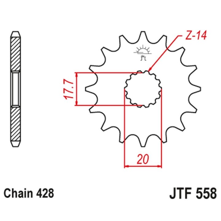 JT zębatka przednia z gumą 577 16 yamaha dt 125R '93-'06, kawasaki ninja 125 / z 125 '19 (57716JTRB) (łańc. 428)