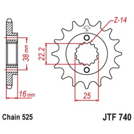JT zębatka przednia 2050 15 z gumą ducati 796/916/944/996 (205015JTRB) (łańc. 525)