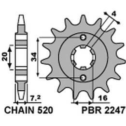 PBR zębatka przednia 2247 14 18NC ktm 125 duke 11-21 (-1) (łańc. 520) (JTF1903.14) (made in italy)