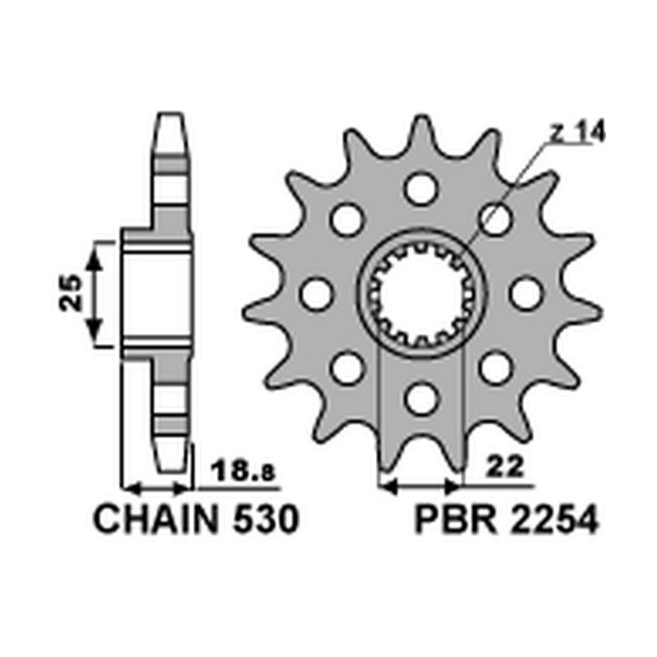 PBR zębatka przednia 2254 14 18NC ducati 1200 multistrada 10-15, (łańc. 530) (made in italy)