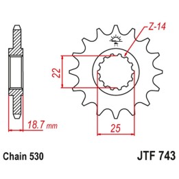 JT zębatka przednia 2254 15 z gumą ducati multistrada 1200 '10-'16 (225415JTRB) (łańc. 530)