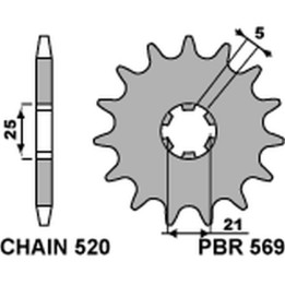 PBR zębatka przednia 569 14 kawasaki kx 250 '87-'98, yamaha yz 250 '77-'98 (JTF569.14) (łańc. 520) (56914JT) (made in italy)