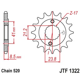 JT zębatka przednia 2071 13 honda XR 400 '96-'05, trx 400 (207113JT) (łańc. 520)