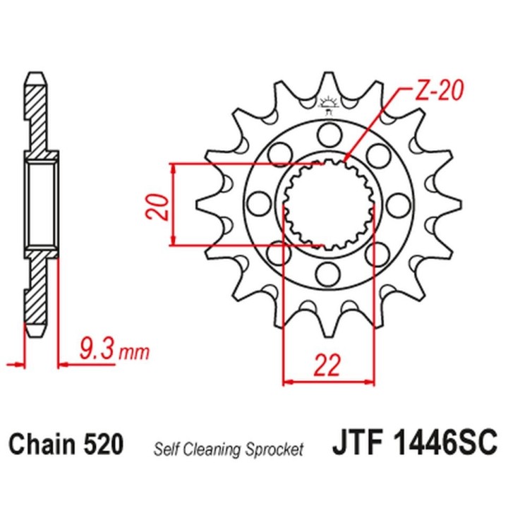 JT zębatka przednia 2146 14 kawasaki kxf 250 '06-'17 samooczyszczająca (214614JT) (łańc. 520)