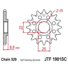 JT zębatka przednia 1248 16 ktm sx/exc '91-'25 samooczyszczająca (124816JT) (łańc. 520)