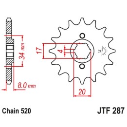 JT zębatka przednia 267 14 honda crf 230L '08-'10, xl 250R '84-'97 (26714JT) (łańc. 520)