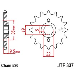 JT zębatka przednia 337 12 honda trx 250/300, cr 250 '82-'85, CR500 '84-'85 (33712JT) (łańc. 520)