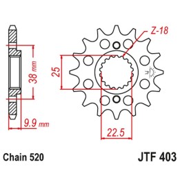 JT zębatka przednia 2200 15 bmw g 450 x '08-11', husqvarna 449/511 tc/te/sm '11-12' (220015JT) (łańc. 520)