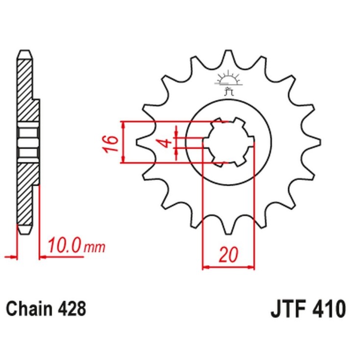 JT zębatka przednia 799 16 suzuki gz 125 '98-'11 (-1), gn 125, vl 125 intruder (79916JT) (łańc. 428)