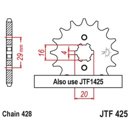 JT zębatka przednia 425 16 suzuki ts 125R '90-'96, rv 125 '07-'15 (42516JT) (łańc. 428)