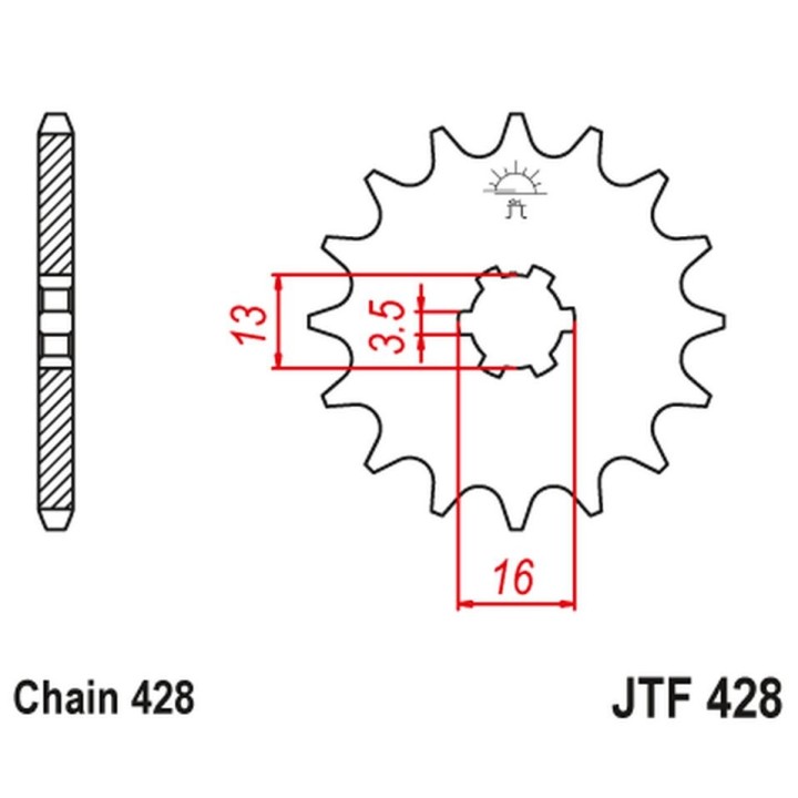 JT zębatka przednia 428 16 suzuki dr-z 50 '19-21', dr-z 70 '08-18', ds/jr/rm/rg/gt/ts 80 '77-03' (42816JT) (łańc. 428)
