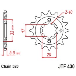 JT zębatka przednia 430 14 kawasaki kxf 250 '04-'05, suzuki rmz 250 '04-'05 (43014JT) (łańc. 520)