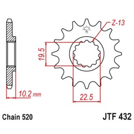 JT zębatka przednia 435 12 suzuki rm 250 '87-'12 (43512JT) (łańc. 520)