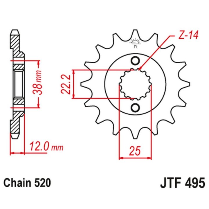 JT zębatka przednia 495 15 ducati paso sport 750 '86-90' (49515JT) (łańc. 520)