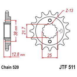 JT zębatka przednia 511 14 kawasaki klr 650 '90-'14 (51114JT) (łańc. 520)