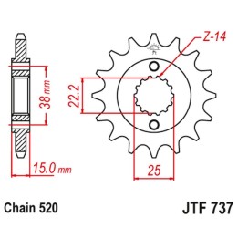 JT zębatka przednia 7001 14 ducati 907 paso sports '90-'93 (700114JT) (łańc. 520)