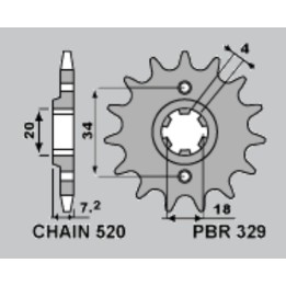 PBR zębatka przednia 329 14 18NC ajp PR3 200 enduro '09-'15, honda ca 125 rebel '95-'01, mbx 125F '84-'85, mtx 125R '83-'94, ns…