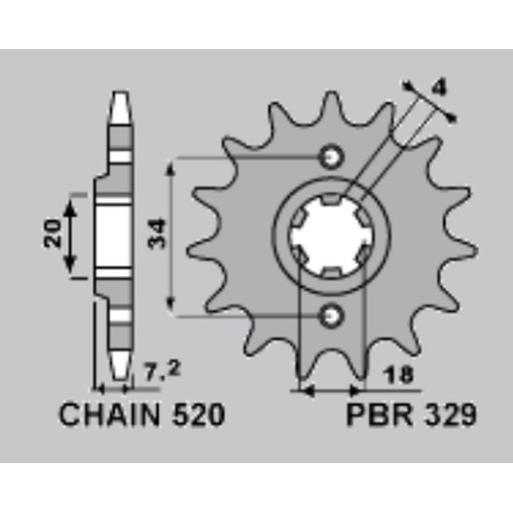PBR zębatka przednia 329 14 18NC ajp PR3 200 enduro '09-'15, honda ca 125 rebel '95-'01, mbx 125F '84-'85, mtx 125R '83-'94, ns…