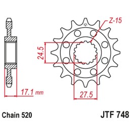 JT zębatka przednia 2250 15 z gumą ducati 899 panigale '14-'15, 959 panigale '16-'19, (1199 panigale '12-'17 konwersja na łańc.…