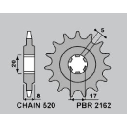 PBR zębatka przednia 2162 9 sherco 125 st '16-'17, x-ride '14-'16, 250/300 st '16-'17 (łańc. 520) (made in italy)